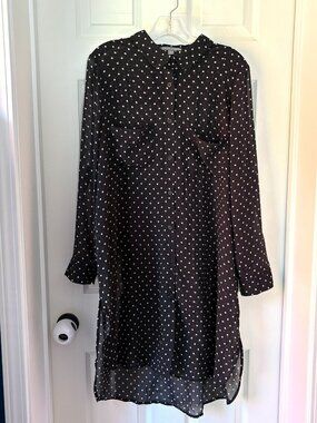 Jessica London Polka Dot Shirt Dress 18W Black White Sheer Plus Size Tunic